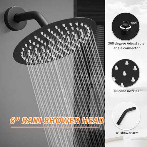 Black Tub Shower Faucet Set Complete with 6-Inch Rainfall Shower Head and Tub Spout Included Shower Valve Tub Shower Trim Kit Round Matte Black