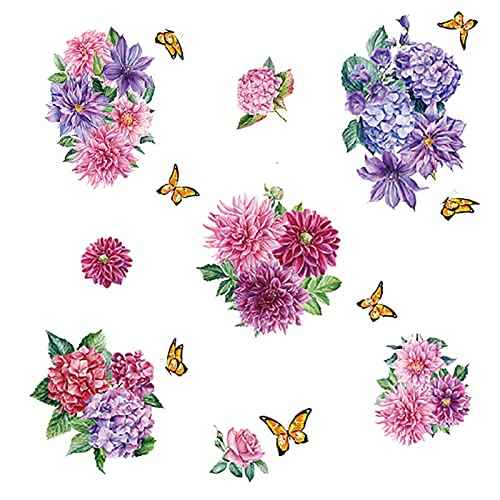 Wall Peony Butterfly Decals, Peony Rose Lavender Butterfly Flower Wall Stickers Flowers Decals Self Adhesive Removable Art Murals, Floral Peonies Walls Decal Stickers Walls Decor