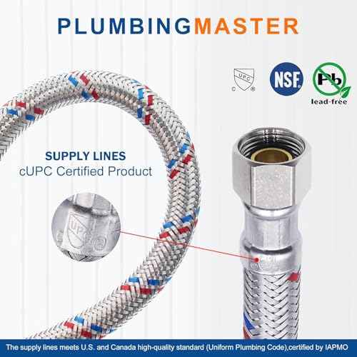 [10-Pack] PLUMBINGMASTER Faucet Hose,Faucet Supply Lines (3/8" Comp x 1/2" FIP), Certified Safe Supply Lines for Bathroom Faucet (24 inch)