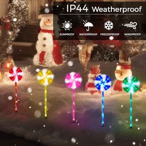 BRIGHTDECK Lollipop Solar Christmas Pathway Lights Outdoor, 10 Pack LED Christmas Decor with 8 Lighting Modes, Light Up Solar Stake Lights for Holiday, Xmas, Walkway, Sidewalk (Multicolour, 10 PCS)