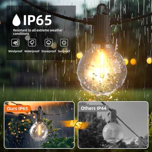 Kawaya Outdoor String Lights 100 FT LED Patio Light with 50+2 Shatterproof Edison Globe Bulbs - IP65 Waterproof Dimmable Hanging Lights - 2700K Warm White Lighting for Outside Porch Deck Bistro Cafe