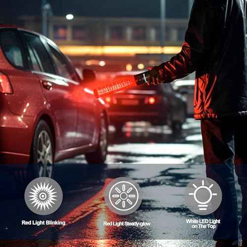 2 Pack Rechargeable Traffic Wand, 10 Inch Traffic Control Baton with Magnet, Safety Light Wand with White LED on Top, Air Marshaling Wand with 3 Flashing Modes