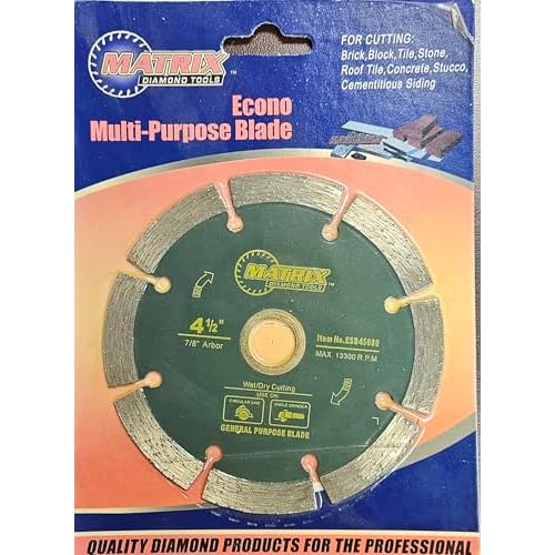 4.5" Econo Multi-Purpose Blade, Segmented Blade for Angle Grinder or Circular Saw, Wet/Dry Cutting for Brick, Block, Tile, Roof Tile, Stone, Concrete, Stucco and Cementitious Siding