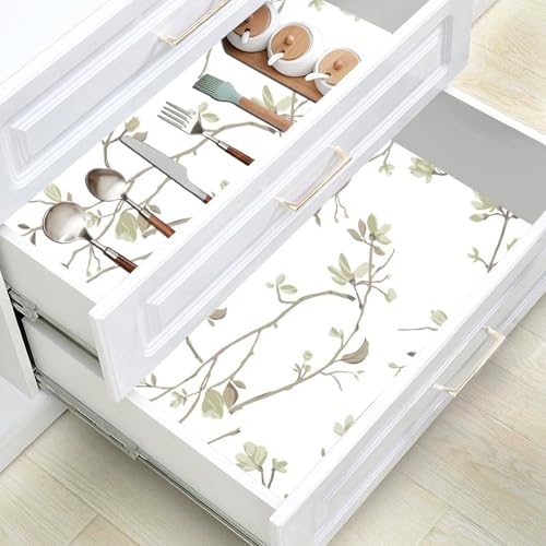 Modern Floral Peel and Stick Wallpaper Boho Green Leaf Branches Contact Paper for Cabinets Self-Adhesive Removable Wallpaper for Bedroom Farmhouse Contact Paper for Bathroom Waterproof 17.5" x 118"
