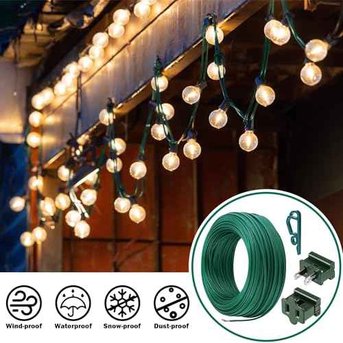 Fovths Christmas SPT-1 Electric Wire Set 120 Ft SPT-1 Zip Cord Wire 8 Male and 8 Female Vampire Plugs with Light Clips Green Electrical Light End Plug for Xmas Holiday Outdoor Indoor Lighting