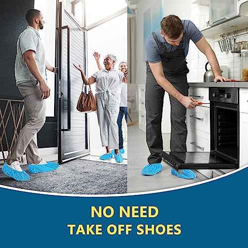 squish Shoe Covers Disposable Non Slip, Thick Extra Disposable Boot Covers Slip Proof Shoe Cover for Indoors Outdoors Recyclable Durable Protector Covers Fits Virtually Most Shoes 100 Pack(50 pairs)