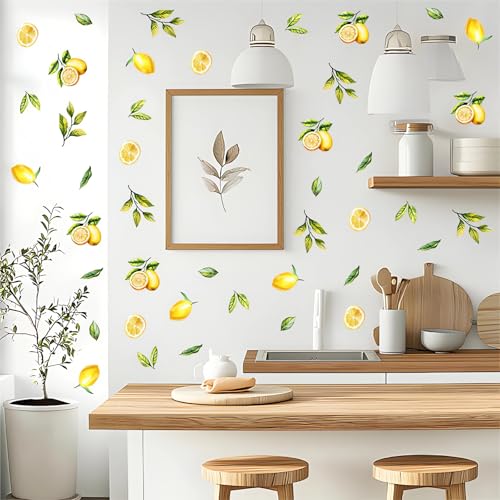 12 Sheets Lemons Wall Stickers, sacinora Lemon DIY Fruit Wall Decals Removable Vinyl Peel and Stick for Kitchen Dining Restaurant Bar Furniture Refrigerator Art Home Decorations