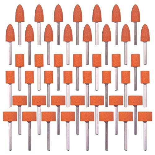 45 Pack Grinding Stone Set 1/8" Shank, Sanding Drill Bit for Rotary Tool Flap Wheel for Grinding, Polishing, Deburring Ferrous Metal, 2 Shape and 3 Sizes(Orangage, Aluminum Oxide)