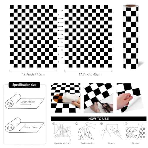 Modern Peel and Stick Wallpaper Black and White Mosaic Checkered Contact Paper 17.7"x118" Self Adhesive Lattice Wallpaper Removable Decorative Wallpapers for Bedroom Countertops Cabinet Vinyl Roll
