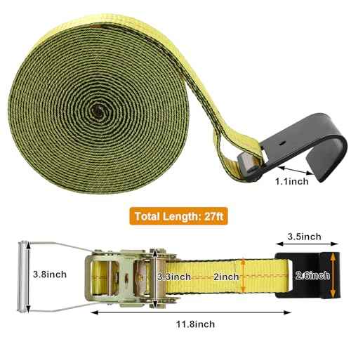 TLGREEN 4 Pack 2 in x 27 FT Flat Hook Ratchet Straps (11,000 lbs Break Strength), Heavy Duty Tie Down Straps for Trucks (Yellow)