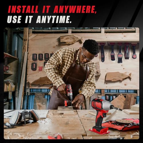 20Pcs Wall Mount Tool Holders and Battery Holder for Milwaukee M18 18V - Heavy Duty Storage Shelf Organizer with Screws, Fits Drill, Saw, Workshop Garage
