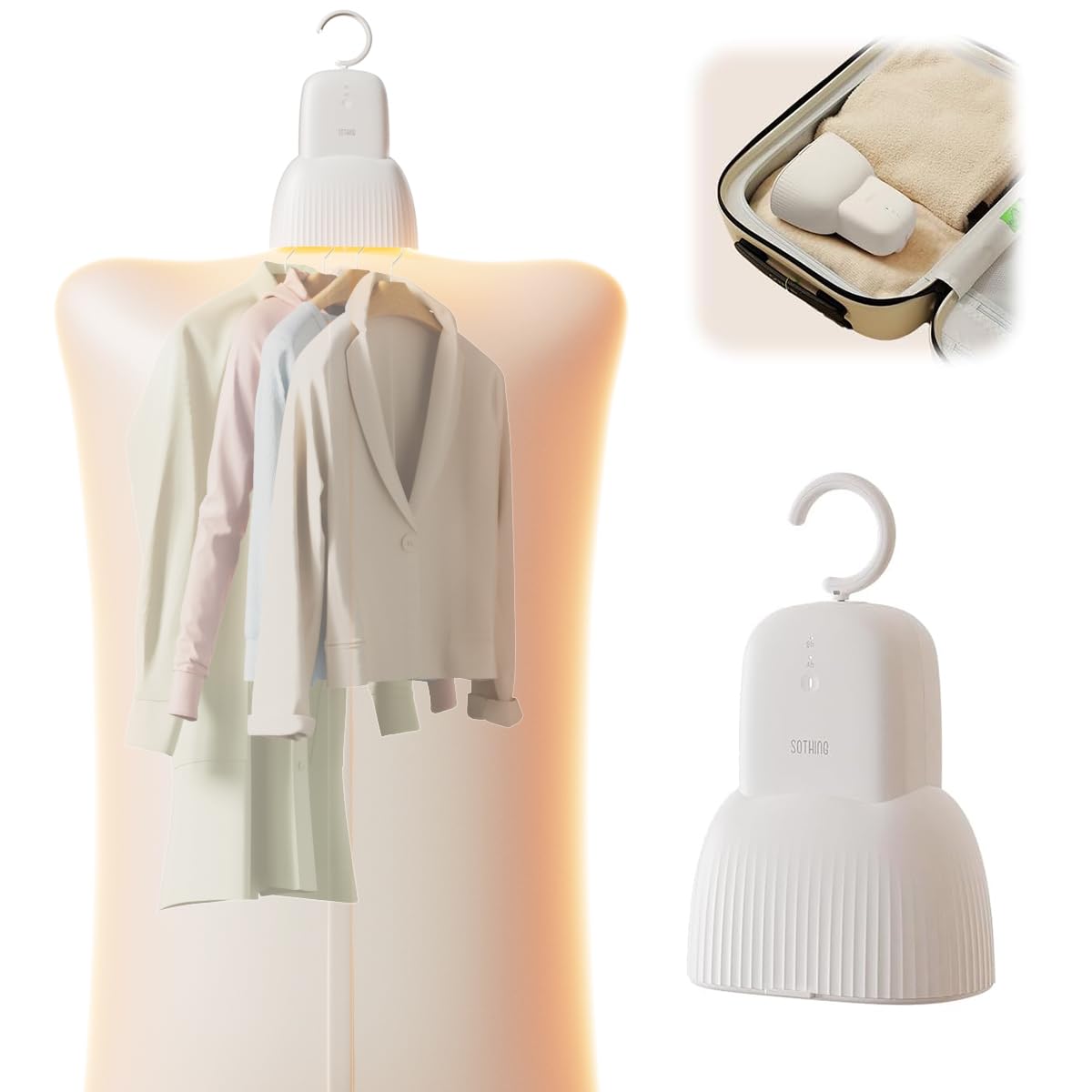 Sothing Portable Clothes Dryer, Travel Clothes Dryer, Quiet 48dB Mini Dryer for Clothes with 3 Timer Settings (4H/8H/12H), 140°F Constant Temperature, 120V, for Home, Apartment & Travel