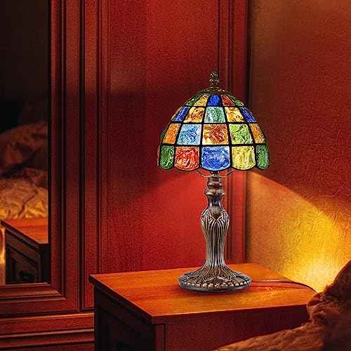 Small Tiffany Lamp Stained Glass Table Lamp Crystal Square Style,8 Inches Wide Lamp Shade Tiffany Style Night Light,15.7 Inches Tall Vintage TLamp for Bedroom Bedside