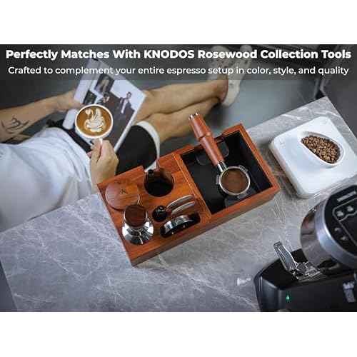 54mm Espresso Tamping Station Rosewood ? Premium Organizer for Breville Espresso Machine Accessories Holder for Tamper, Funnel, WDT, Puck Screens, RDT | Barista Station Box