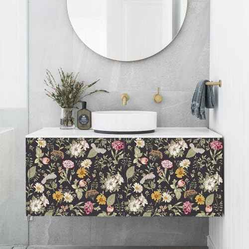 Flower Wallpaper,17.71" x 118.1"Thicken Peel and Stick Wallpaper Leaf Wall Paper Self-Adhesive Contact Paper for Living Room Bedroom Washroom Cabinet Wall