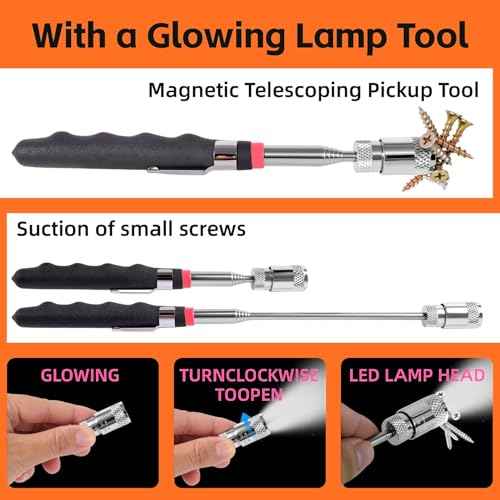 2 Pack Telescoping Magnet Pick-up Tool Set (16lb Pull Force) and LED Extendable Magnetic Pick Up Tools