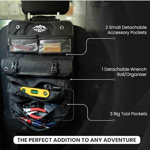 Roll Up Heavy Duty Tool Bag 900D Canvas & 1680D Straps - Detachable Wrench Roll + Mesh Pockets - For Overlanding, Camping, Vanlife, Road Trips, Offroading (Black)