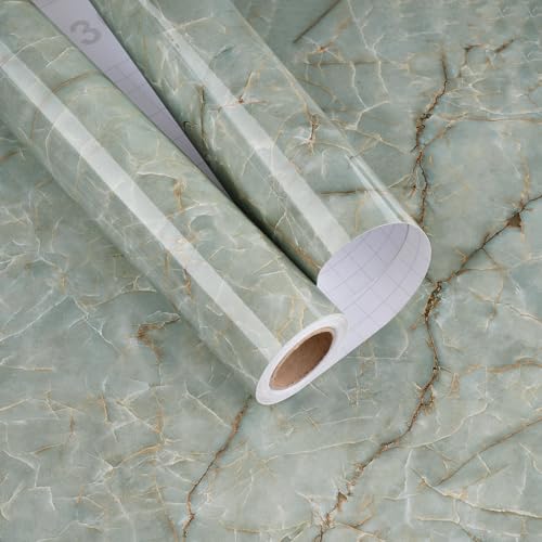 Green Marble Contact Paper Peel and Stick Countertops 15.7"¡¿78.7" Gold Green Marble Wallpaper Removable Countertop Contact Paper Waterproof for Kitchen Backsplash Cabinets Table Wall Vinyl