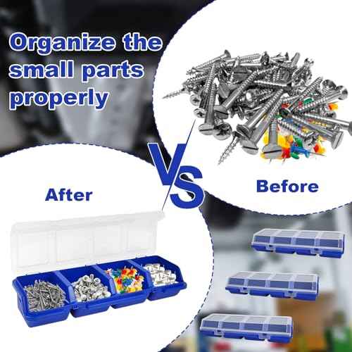 6Pcs Screw Organizers Storage Bins with Lids, Plastic Stackable Hardware Organizer Box for Garage Nails Craft Tool Organizing, Tool Cart Cabinet Workbench Drawers with Compartment Bolt Organizer, Blue