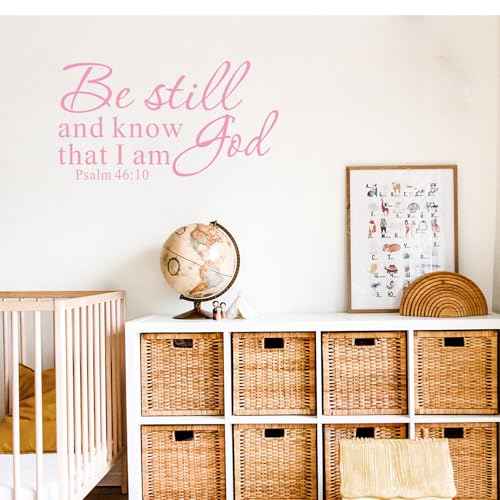 Be Still and Know That I am God Psalm 46:10 Wall Decal Pink Bible Scripture Vinyl Stickers Removable Religious Art DIY Inspirational Quotes Sticker Mural for Bedroom Living Room Home Decoration