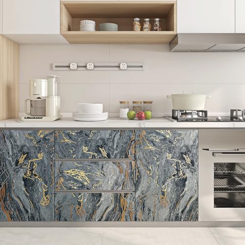 Livelynine Marble Peel and Stick Wallpaper Gold Black Marble Contact Paper Peel and Stick Countertops Kitchen Countertop Vinyl Wrap Waterproof Desk Self Adhesive Covering Counter Top Covers 15.8x78.8