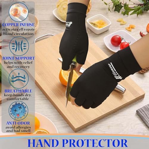 Big Mango 2 Pairs Pack Copper Arthritis Gloves, Compression Gloves for Women Men Relieve Pain from Rheumatoid Arthritis, Carpal Tunnel, Swelling, Everyday Hands Support (Open Finger + Full Finger, L)