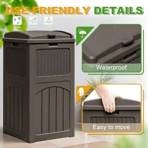 Greesum 33 Package Delivery Box for Outside, Waterproof Resin Garbage Bin with Lid for Hideaway, Deck, Patio, Dark Brown