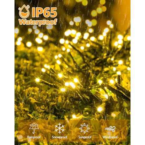6 Pack Solar Christmas Lights Outdoor Waterproof, 600 LED 198 FT Solar Powered String Lights Outdoor with Green Wire 8 Lighting Modes, Mini LED Xmas Tree Light for Fence Party Decorations, Warm White