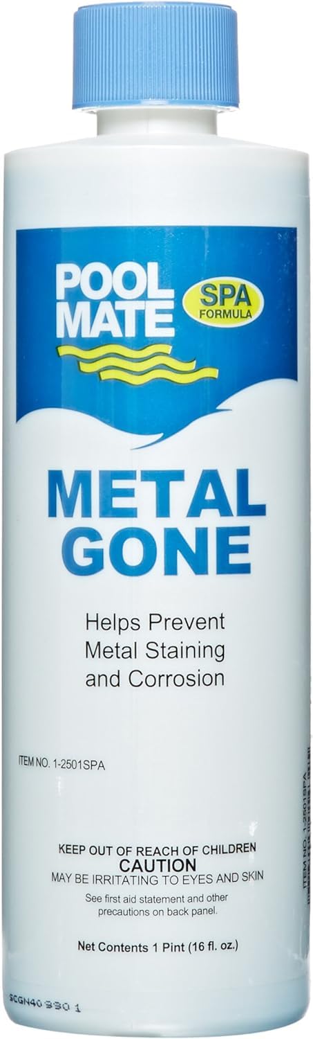 Pool Mate 1-Pint 2-Pack Metal Gone for Hot Tubs, Prevents Metal Staining, Made in USA