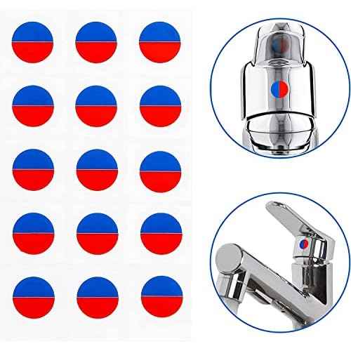 Faucet Stickers, 15 Hot and Cold Water Stickers - Kitchen Faucet Stickers - Red & Blue Vinyl Tap Faucet Transfer Stickers for Bathroom ((H & C - Circle))