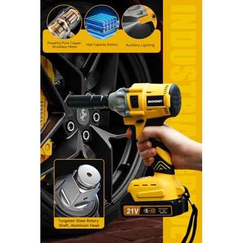 Cordless Impact Wrench 258Ft-lb (350N.m), Electric Driver for Car Tires and Home,1/2" Impact Gun with 2 Batteries and 6 Sockets, Yellow