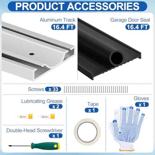 MYFAMIREA 16.4FT Garage Door Seals Bottom Rubber, Pre-drilled Aluminum Track Retainer Kit Weather Stripping, U+O Ring Weatherproof Threshold Strip Replacement Bottom for Garage Door,1.57" Width, Black
