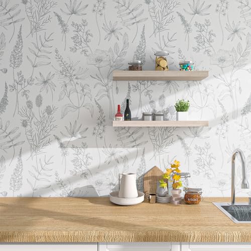 White and Green Wallpaper Peel and Stick Floral Vintage Wall Paper Boho Self Adhesive Green Leaf Contact Paper Removable for Bedroom Bathroom Cabinets Shelf Drawer 17.7''x118'