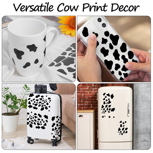 286Pcs Cow Print Stickers, Black Cow Print Decor Decals for Wall Cars Cups, Self-Adhesive Vinyl Peel and Stick Wall Decals for Bedroom Living Room Bathroom Home Wall Decor