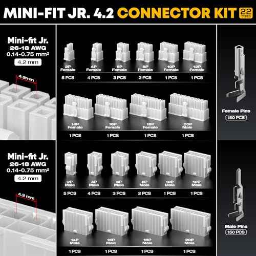 Crimp Tool Mini-Fit Jr Kit,with 22 Types 2-20 Pin Molex 4.2mm Connector,Wire Gauge 18-26 AWG w/Remove Tool,Crimping Tool (30-16 AWG) Compatible JST, KF2510, AMP, Dupont,RC Servos,Futaba.
