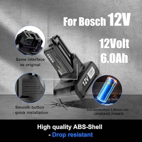 ¡¼Upgrade¡½2Pack 6.0Ah Replace Battery for Bosch 12V Batteries BAT414 Compatible with Bosch 12V max Lithium-Ion Tools and Chargers for Bosch 12 Volt Battery BAT420 GBA12V30 BAT411 BAT411A BAT412 BAT413