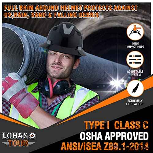 Full Brim Hard Hat Safety Helmet Vented ANSI Z89.1 Approved OSHA Hard Hats Construction Men Women Adult