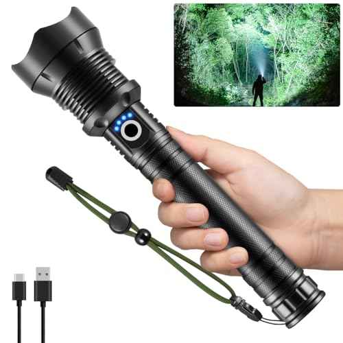 Flashlights High Lumen Rechargeable, Heavy Duty Rechargeable Flashlights, Adjustable Focus Tactical Flashlight with 5 Modes, Super Bright Flashlight for Home Camping