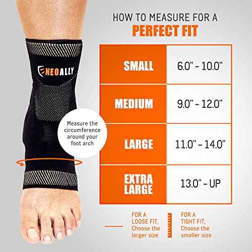 NeoAlly Copper Infused Ankle Brace Silicone Gel Ankle Support Compression Sleeves for Pain Relief, Plantar Fasciitis, Achilles Tendonitis, Large, 1 Pair