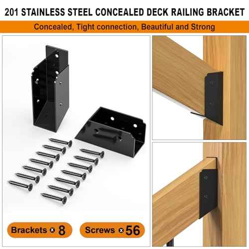 30¡Æ Stair Angle Stainless Steel Deck Railing Brackets Connectors for 2"x4" (Actual 1.5"x3.5") Railing Wood Post Stair Fence Railing Connectors with Coated Wood Screws,(8 Pair/Black)