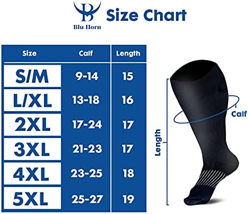 Knee High Compression Socks 15 to 20 mmHg Improves Blood Circulation for Wide Calf Travel, Running, Cycling Athletic, Color-Black