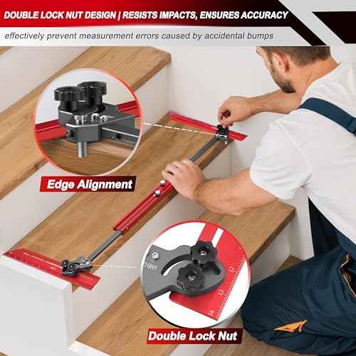 Portable Stair Tread Template Tool, Simple Assembly Stair Measuring Tool, Adjustable Bar Length from 23" to 64.2", Precision Stair Tread Jig with Dual Knobs and Stop Pins, 14" Pivoting Scale