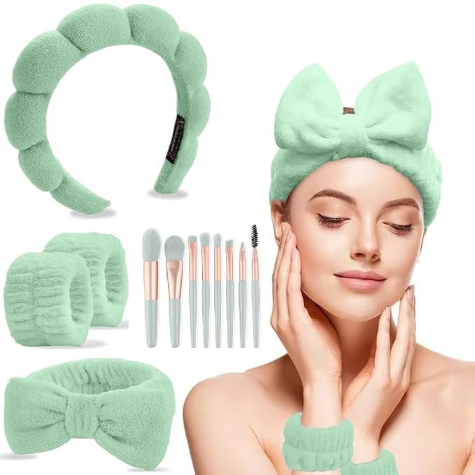 CAZYTOYZ Sponge Spa Headbands for Women Wristband Set Puffy Makeup Brush Headband Set for Washing Face Soft Towel Skin Care Head Band Cute Hair Band Shower