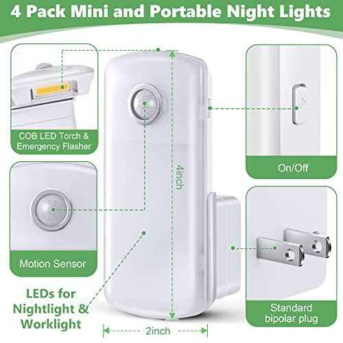 Enhon 6 Pack Emergency Power Failure Night Lights, Motion Sensor Night Light, Automatic Dusk to Dawn, Emergency Lights for Home, Bedrooms, Hallways, Black Outs, Rechargeable
