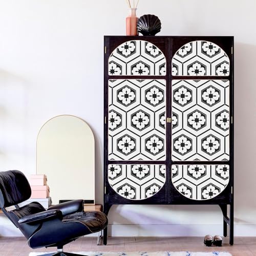 Naphite Black and White Peel and Stick Wallpaper Boho Geometric Black Modern Self Adhesive Removable Wallpaper for Bathroom Kitchen Backsplash Waterproof Contact Paper for Cabinets 17.3inW 78.7inL