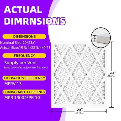20x23x1 (6-Pack) MERV 13 Pleated Air Filter (Actual Size: 19.75"x22.75"x0.75") MPR 1900 & FPR 10, Furnace Air Filters,20x23x1 air filter
