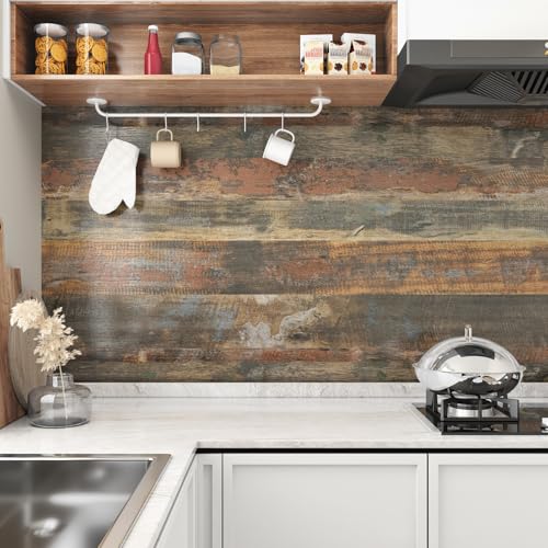 Wallercity Vintage Butcher Block Contact Paper for Countertops Vinyl Red/Brown Thick Waterproof Bathroom Wood Grain Peel and Stick Wallpaper for Cabinets Table Top Kitchen Backsplash 15.8''x78.7''