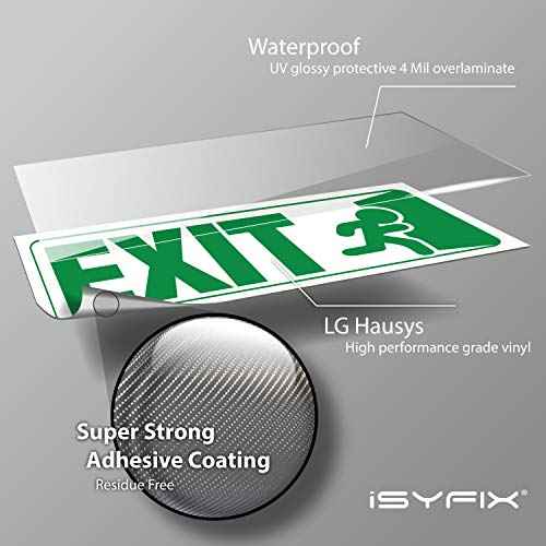 iSYFIX Exit Signs Stickers ? 3 Pack 10x4 Inch ? Premium Self-Adhesive Vinyl, Laminated for Ultimate UV, Weather, Scratch, Water & Fade Resistance, for Office, Buildings, Workplace, Indoor & Outdoor