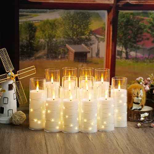 Flameless Candles with Embedded Star String, 12 Pcs Battery Operated LED Pillar Candles with Remote and Timer, Suitable for Home Decor, Party, Christmas & Wedding (White)