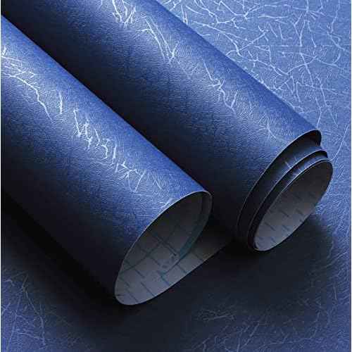 Safiyya Blue Silk Peel and Stick Wallpaper Textured Dark Blue Contact Paper Removable Wallpaper Silk Decorative Self Adhesive Wall Paper Vinyl Rolls 118"x 17.3"